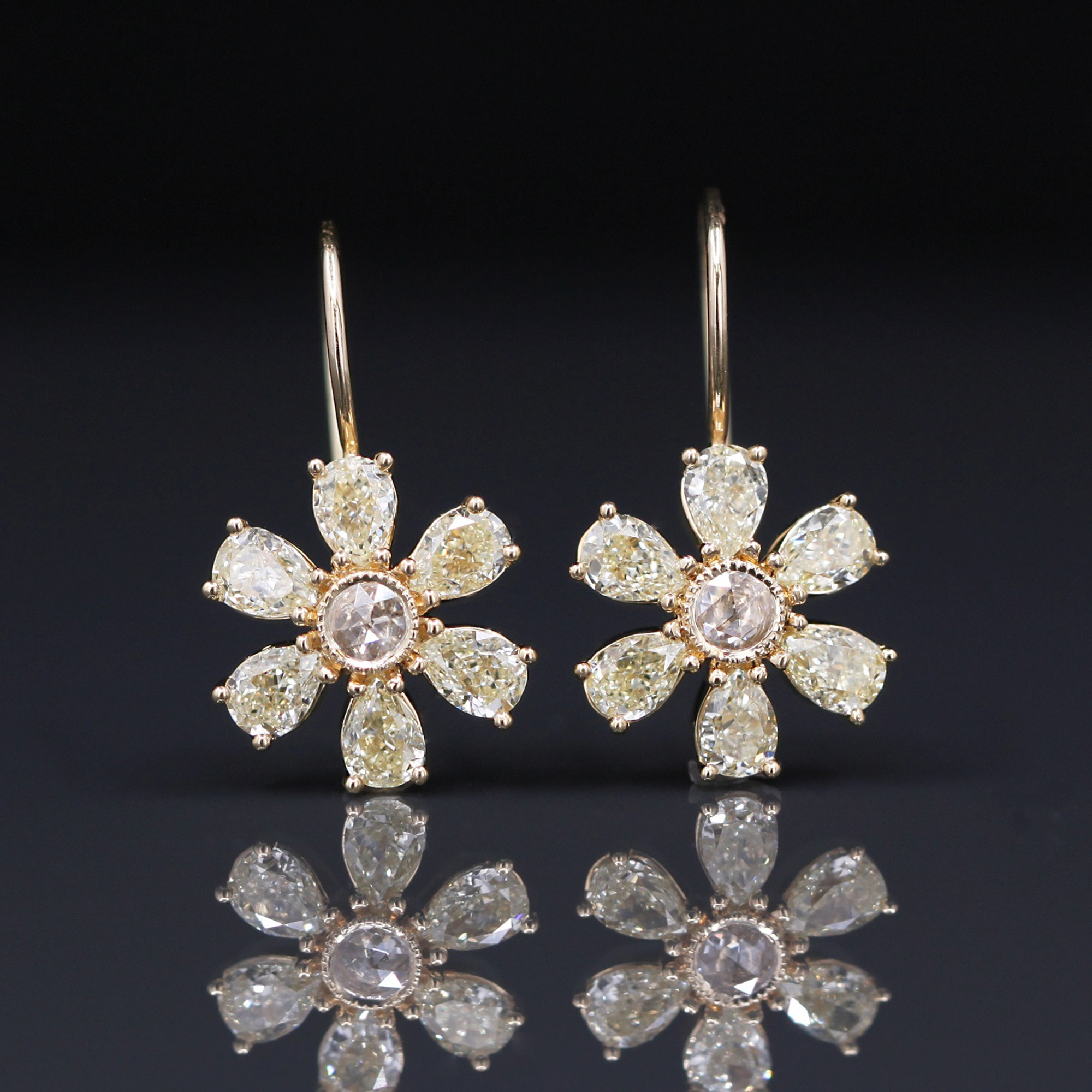 Fancy Yellow Diamond Flower Earrings - 2.13ctw