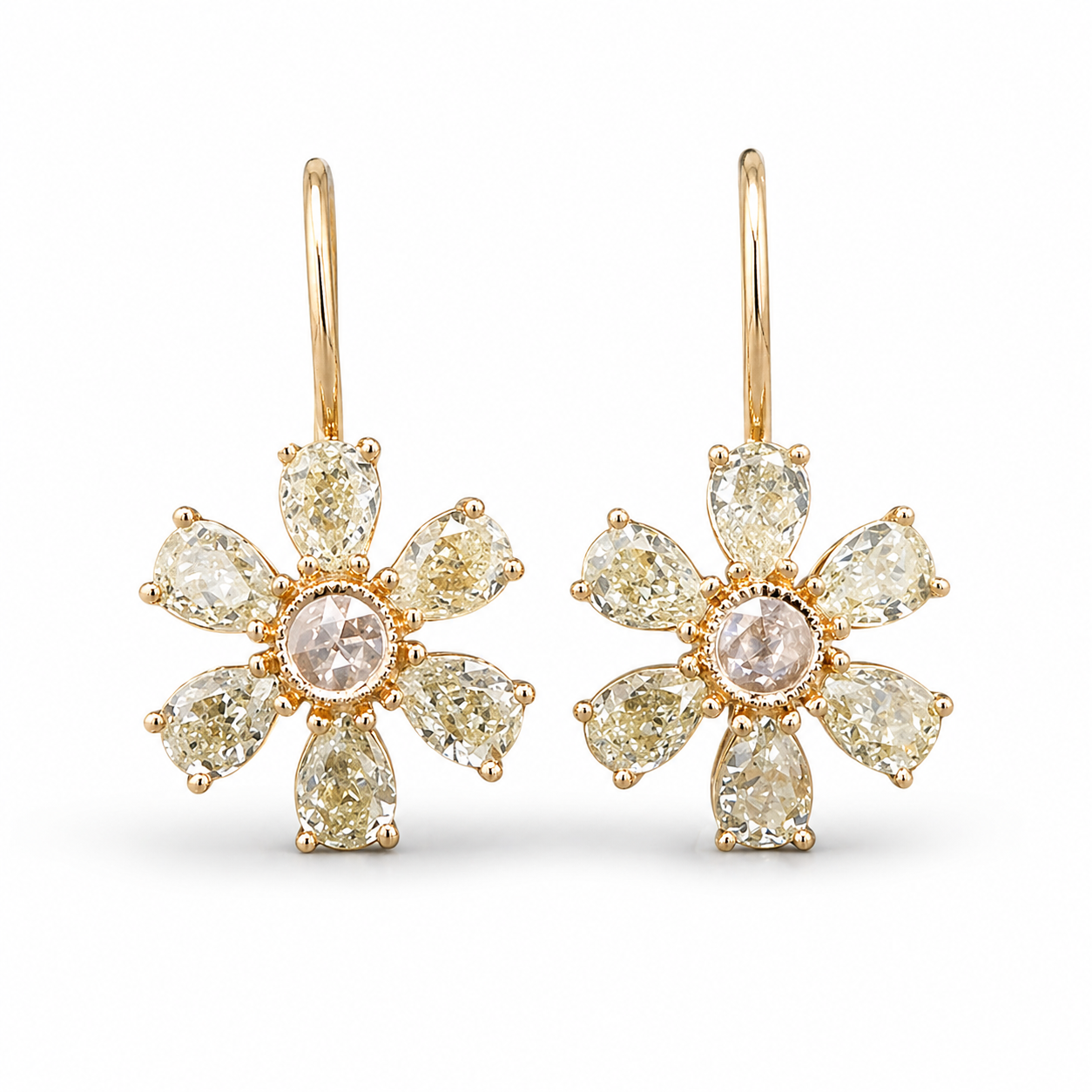 Fancy Yellow Diamond Flower Earrings - 2.13ctw