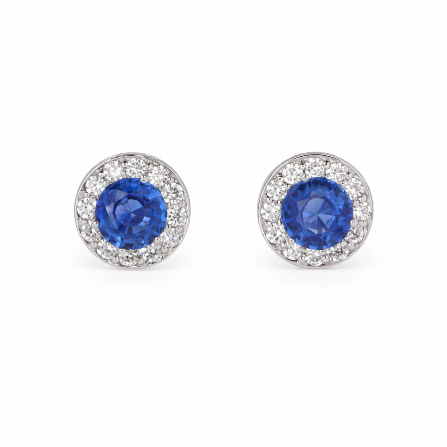 Sapphire & Diamond Halo Earrings