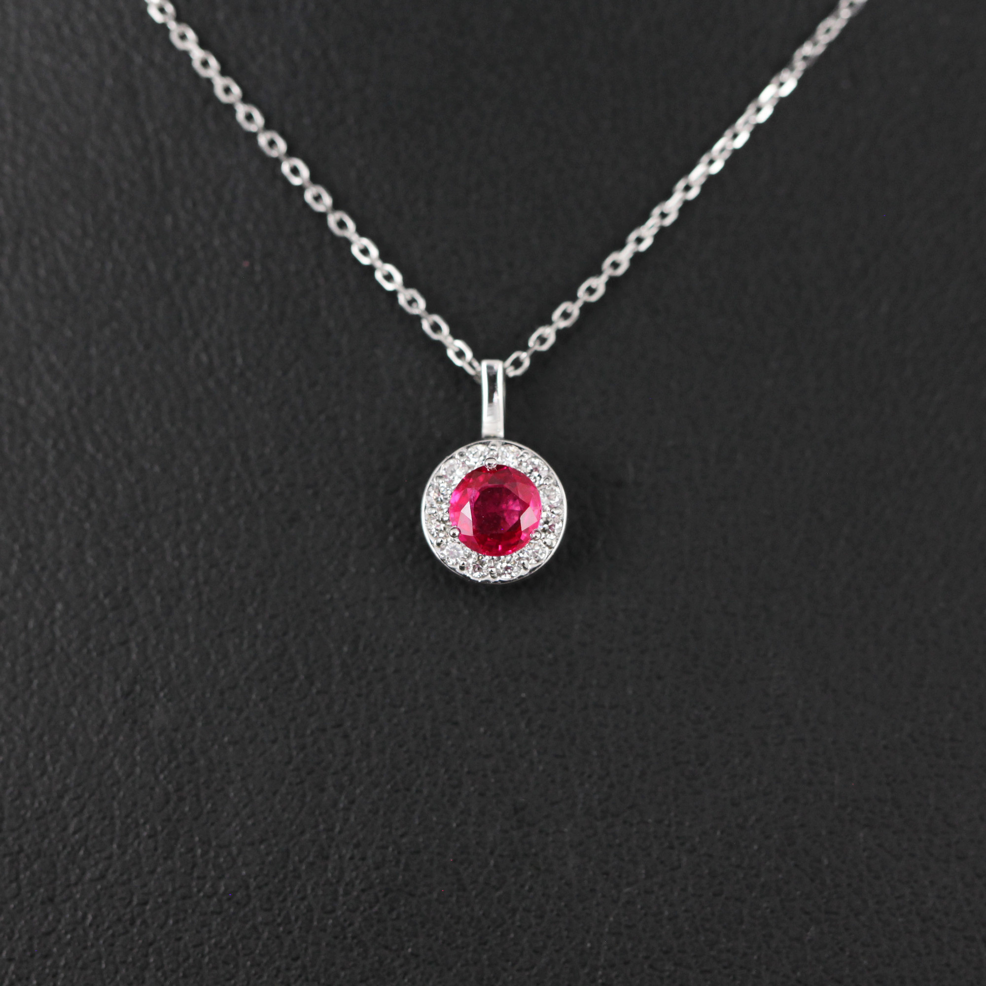 Ruby & Diamond Halo Necklace