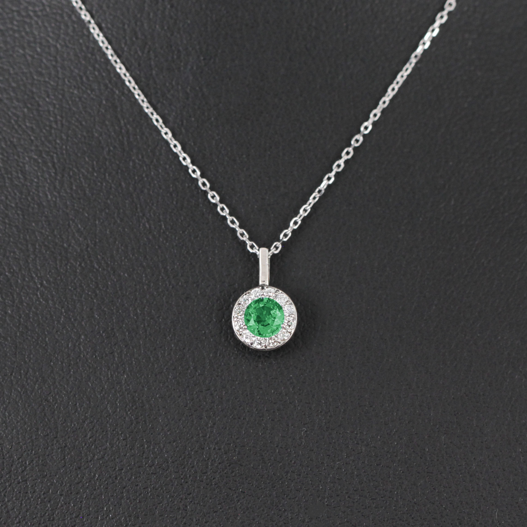 Emerald & Diamond Halo Necklace