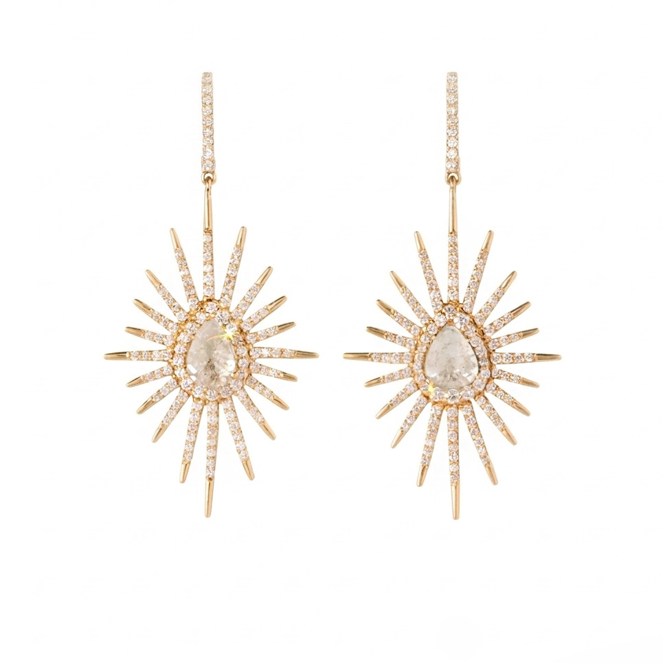 Rose Cut Diamond Sunburst Earrings