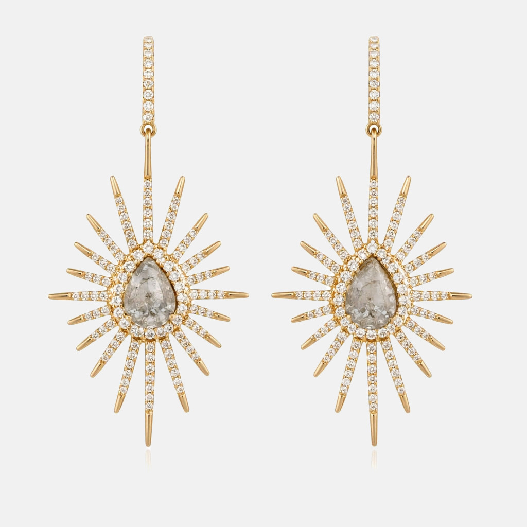 Rose Cut Diamond Sunburst Earrings