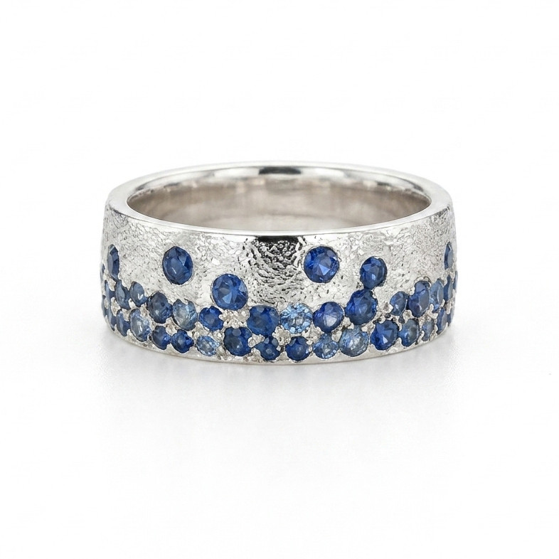 Blue Ombre Sapphire Scattered Raindrop Ring