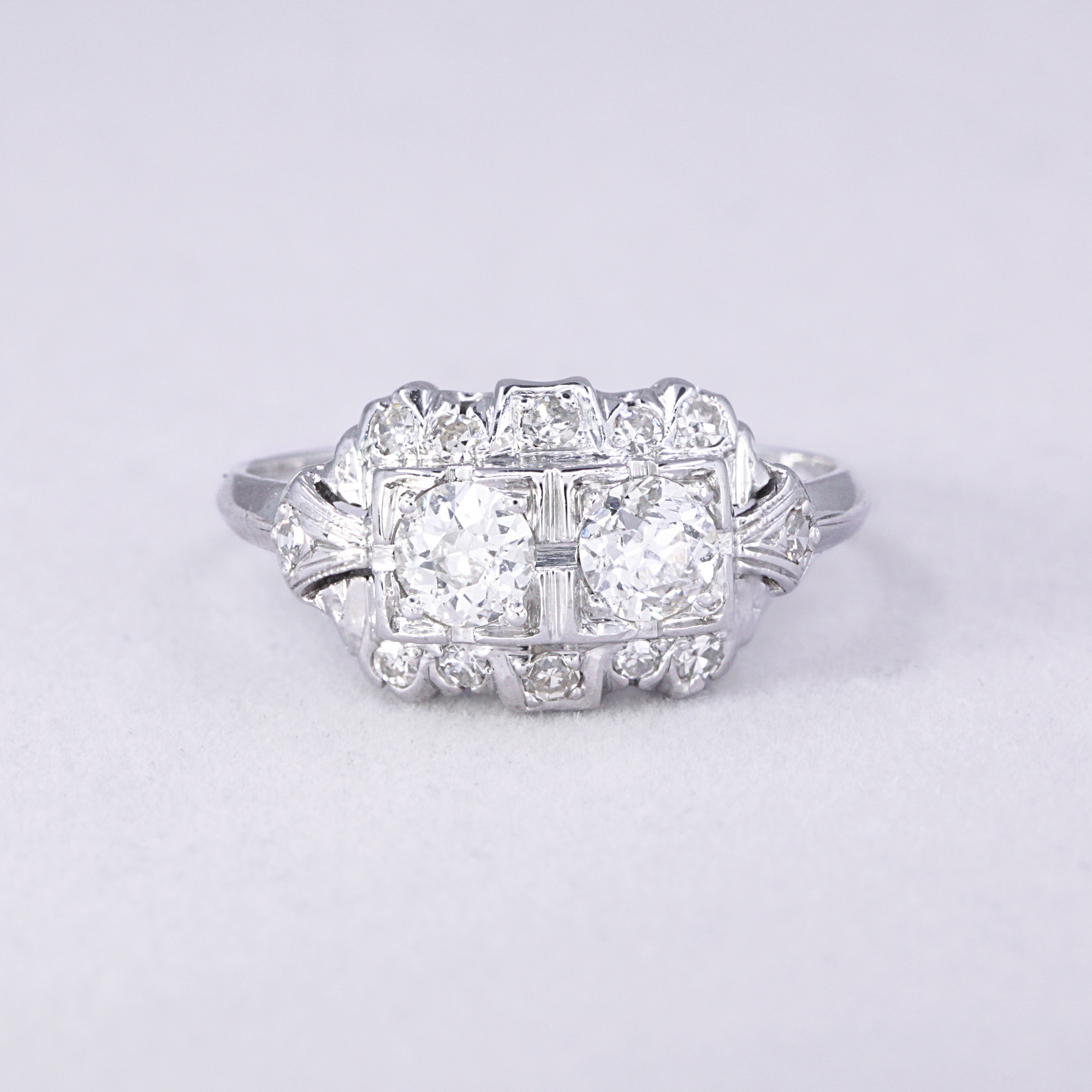 1930's Art Deco 18K White Gold Toi Et Moi Natural Diamond Ring