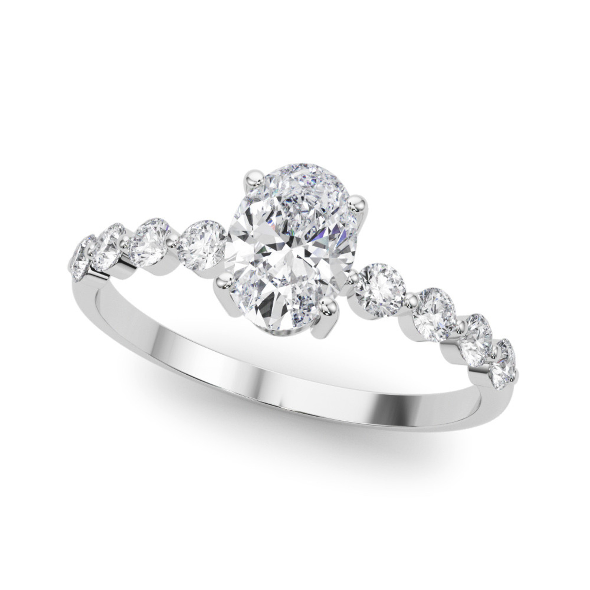 Oval Shared Prong Diamond Engagement Ring
