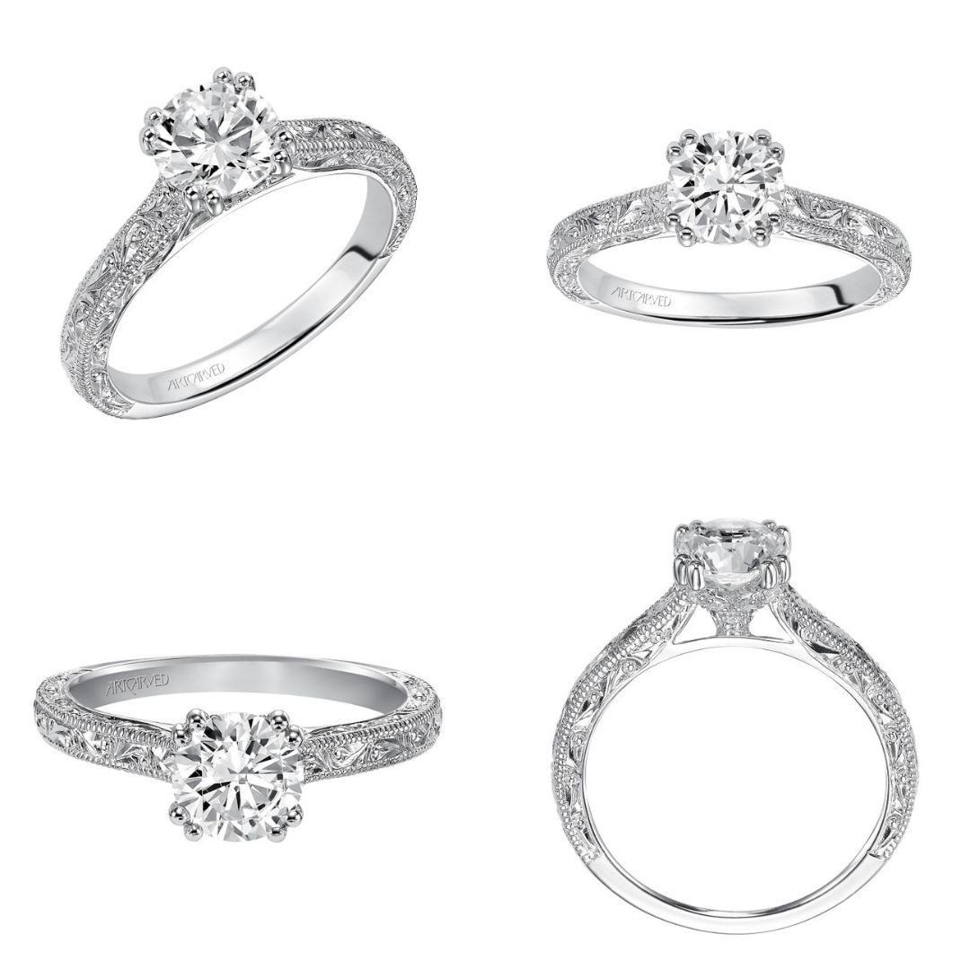 14kt White Gold and Diamond Engagement Ring & Band by ArtCarved