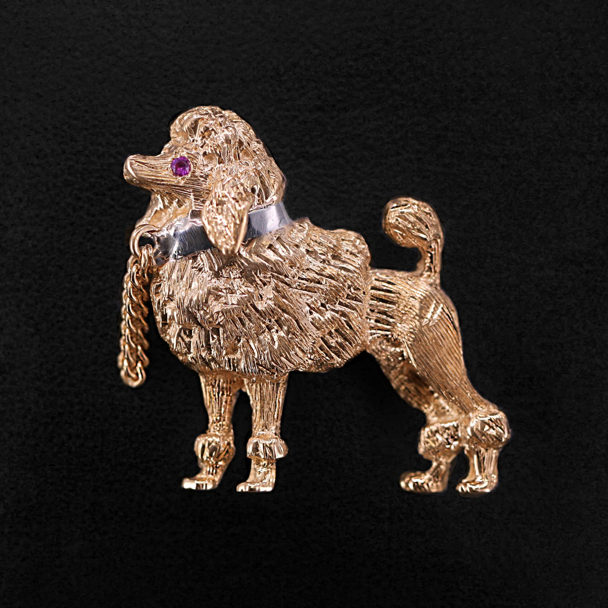 Vintage 18K Yellow Gold Precious Poodle Pin