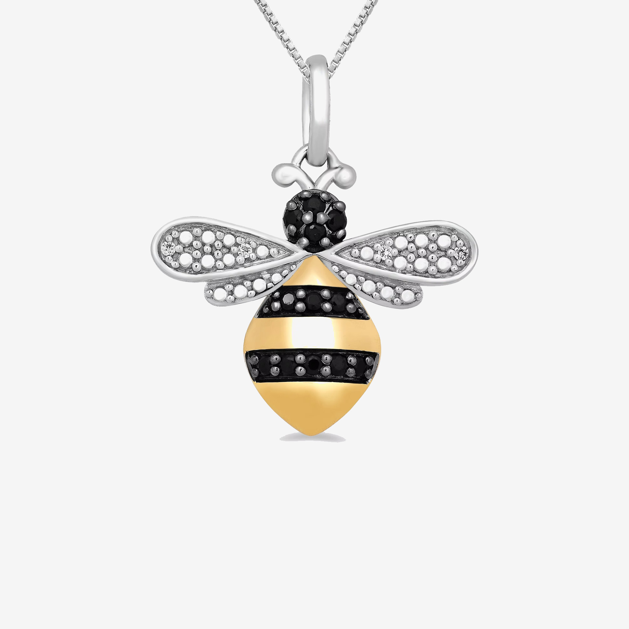 14K White Gold Yellow Diamond Bee Necklace, Bee Pendant, 14K White Gold  Yellow Diamond Necklace, Handmade Bee Diamond Pendant, Bumble Bee