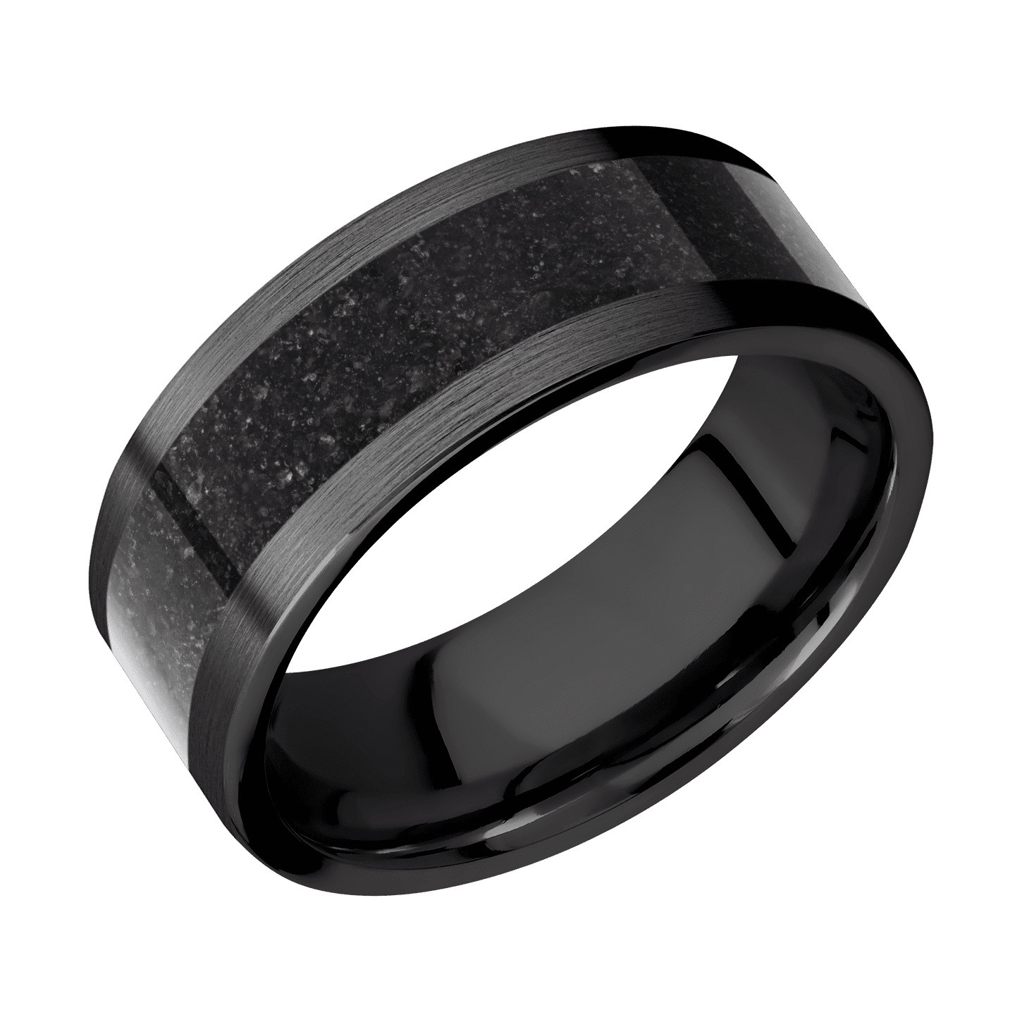 8mm Zirconium Band & Black Dinosaur Bone Inlay by Lashbrook Designs