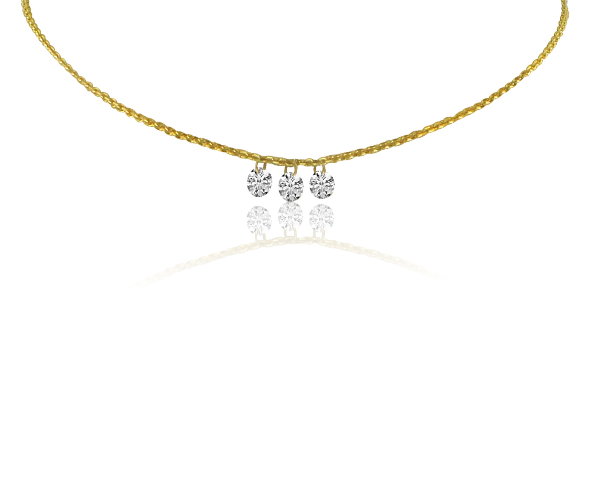 14k Yellow Gold .45ctw 3 Diamond Necklace by Brevani