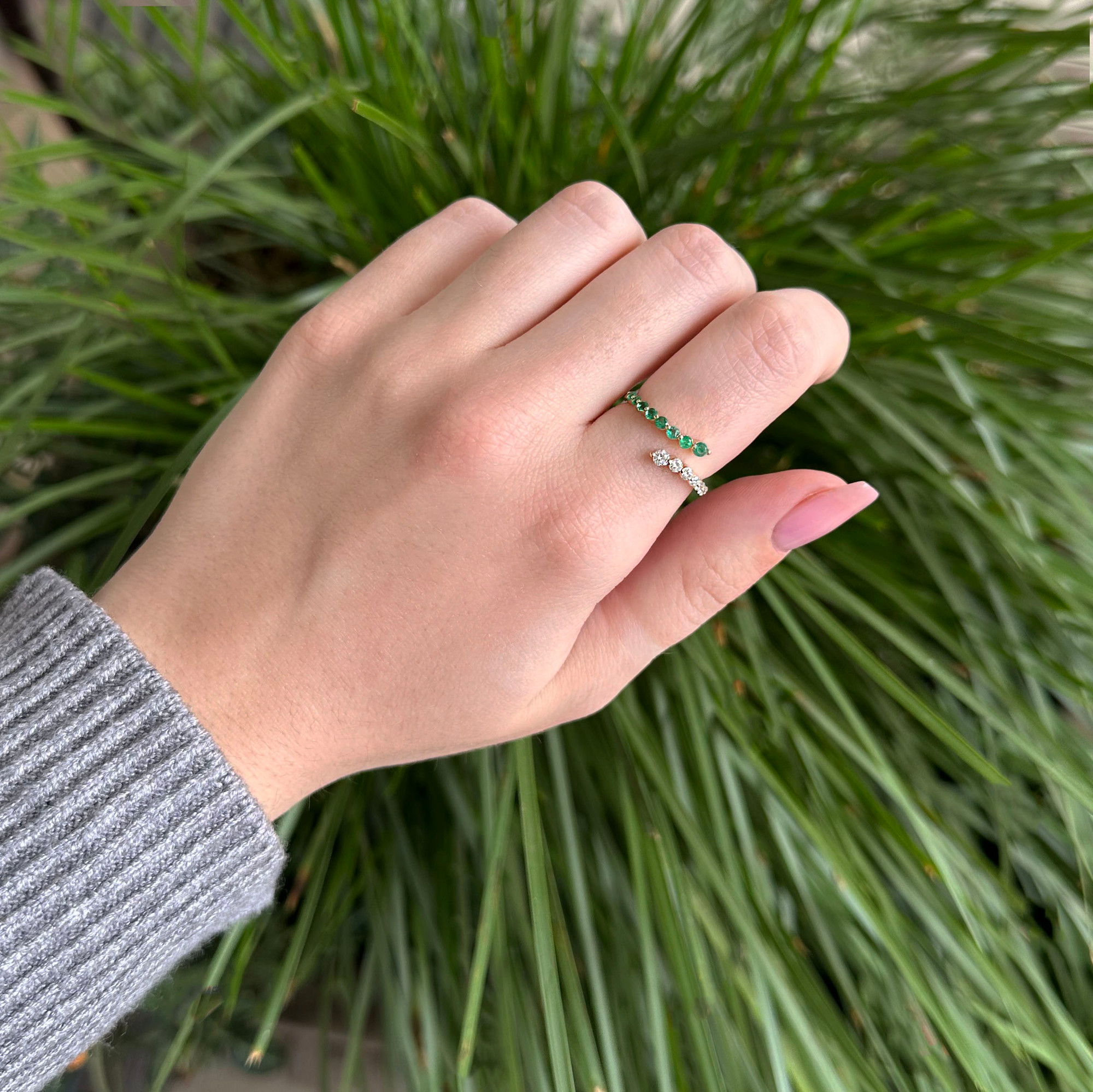 Brevani Diamond & Emerald Bypass Ring