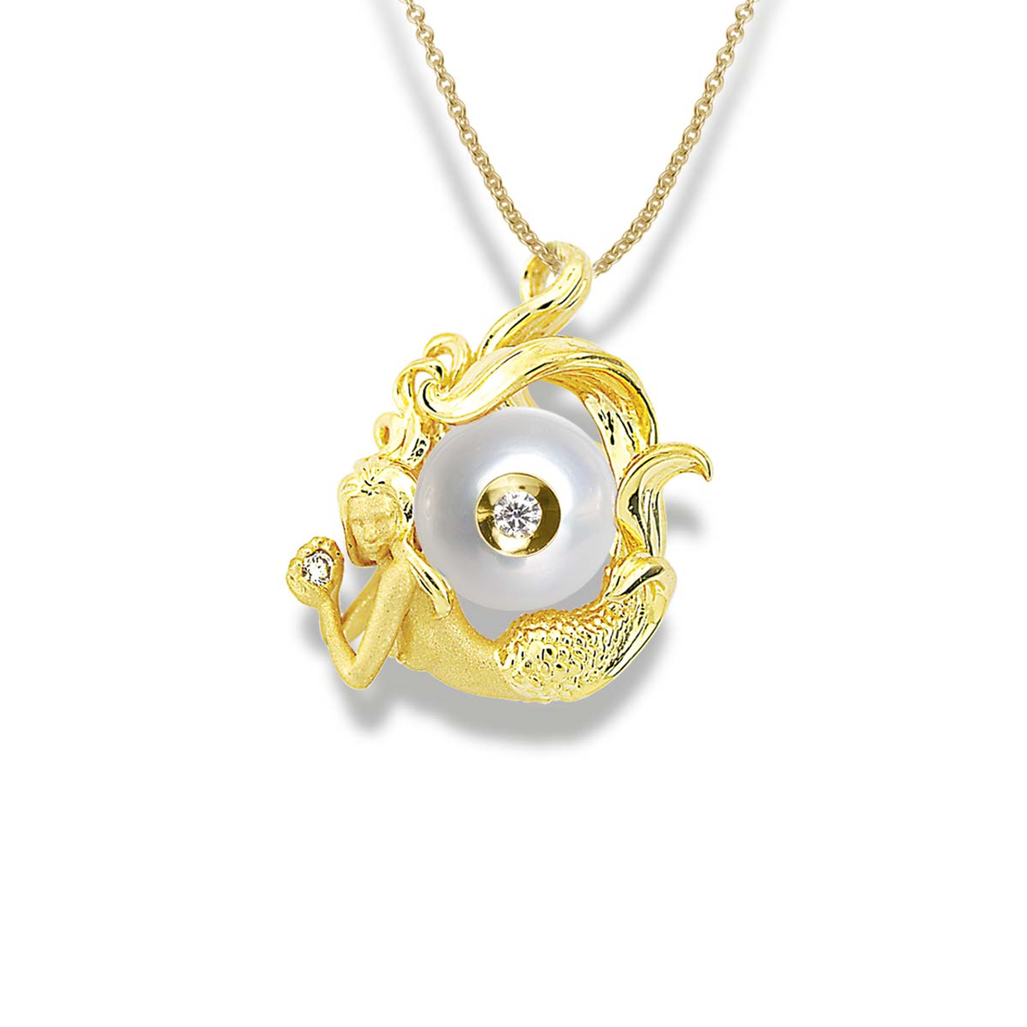 Galatea Freshwater Pearl & Diamond Mermaid Necklace
