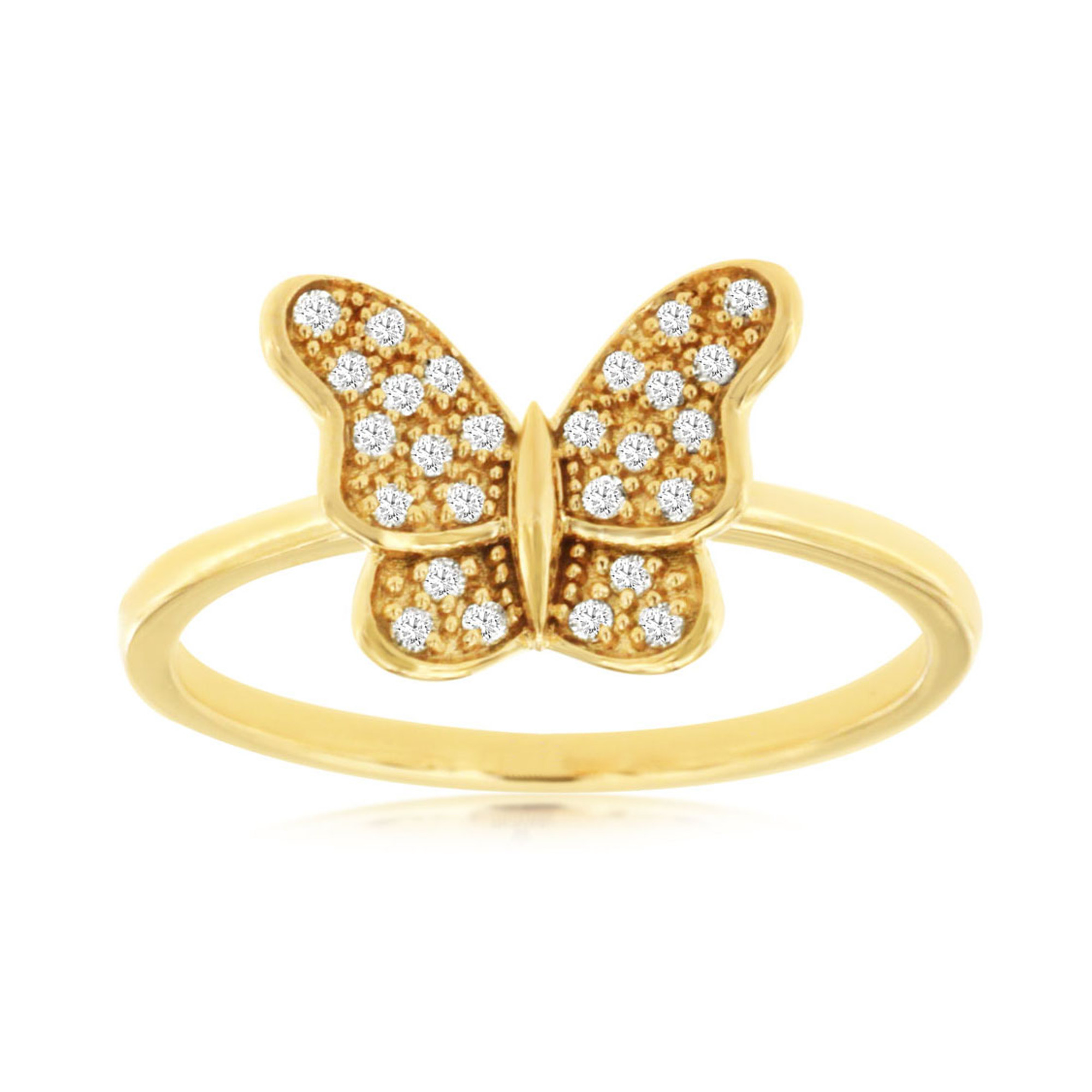 14K Yellow Gold Diamond Butterfly Ring