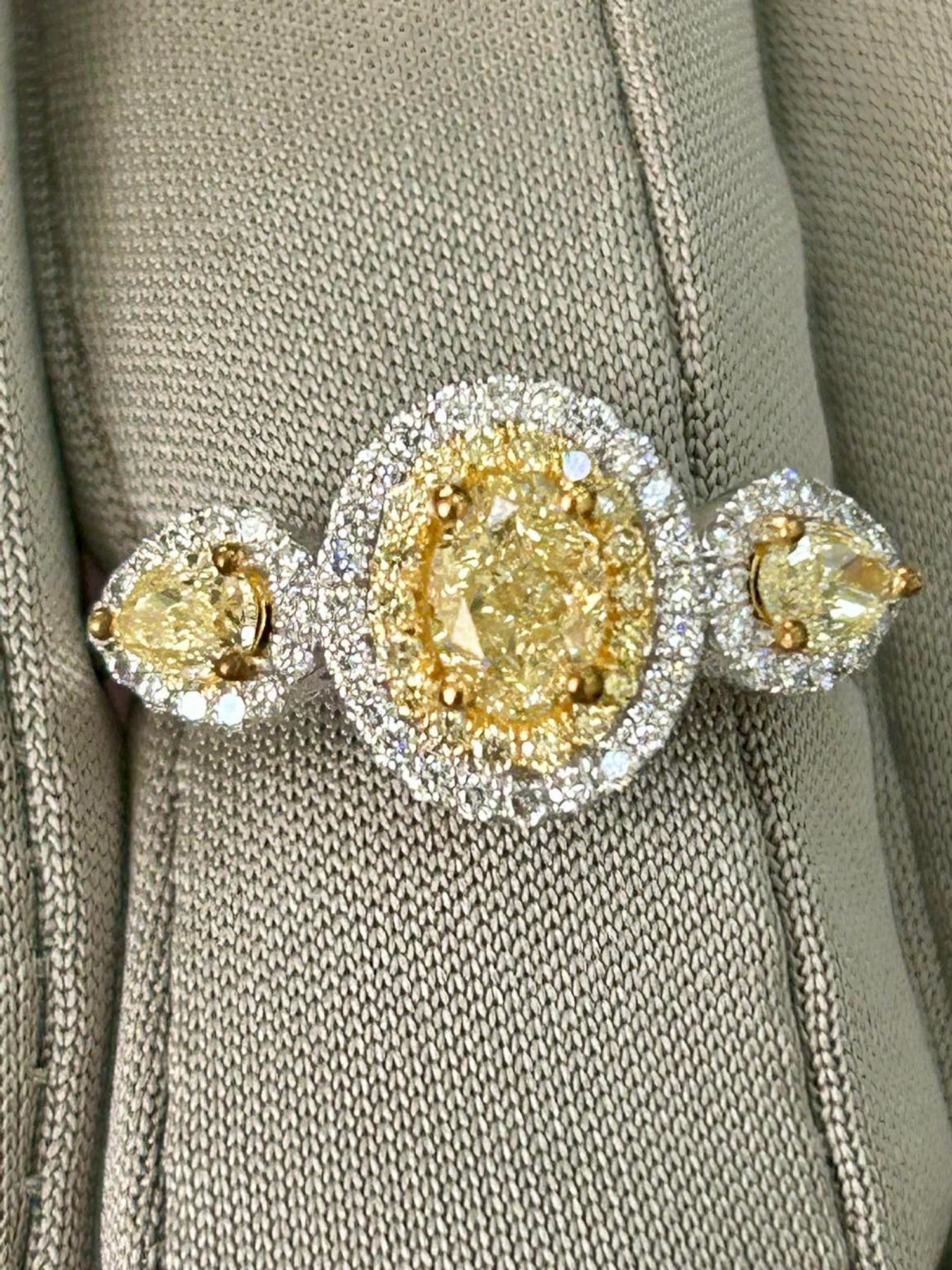 3 Stone Fancy Yellow Diamond Ring - 1.16ctw