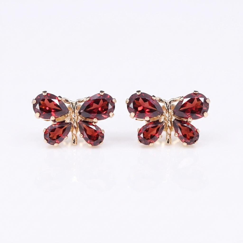 14K Gold Butterfly Gemstone Earrings