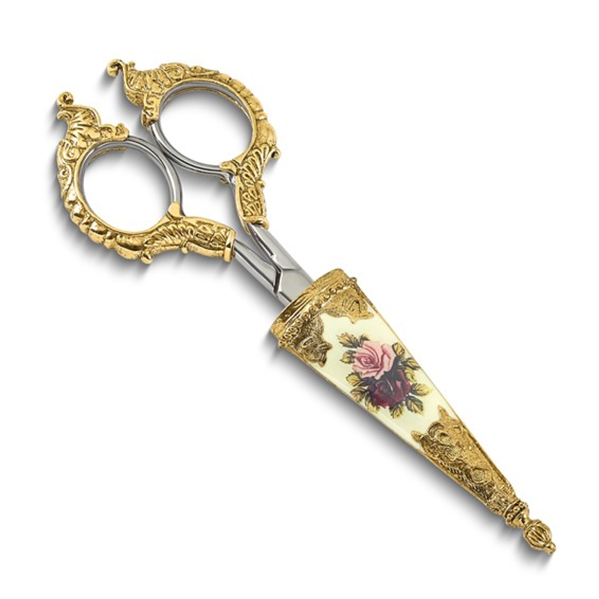 1928 Small Gold-tone Floral Manor House Scissors with Stainless Steel Blades