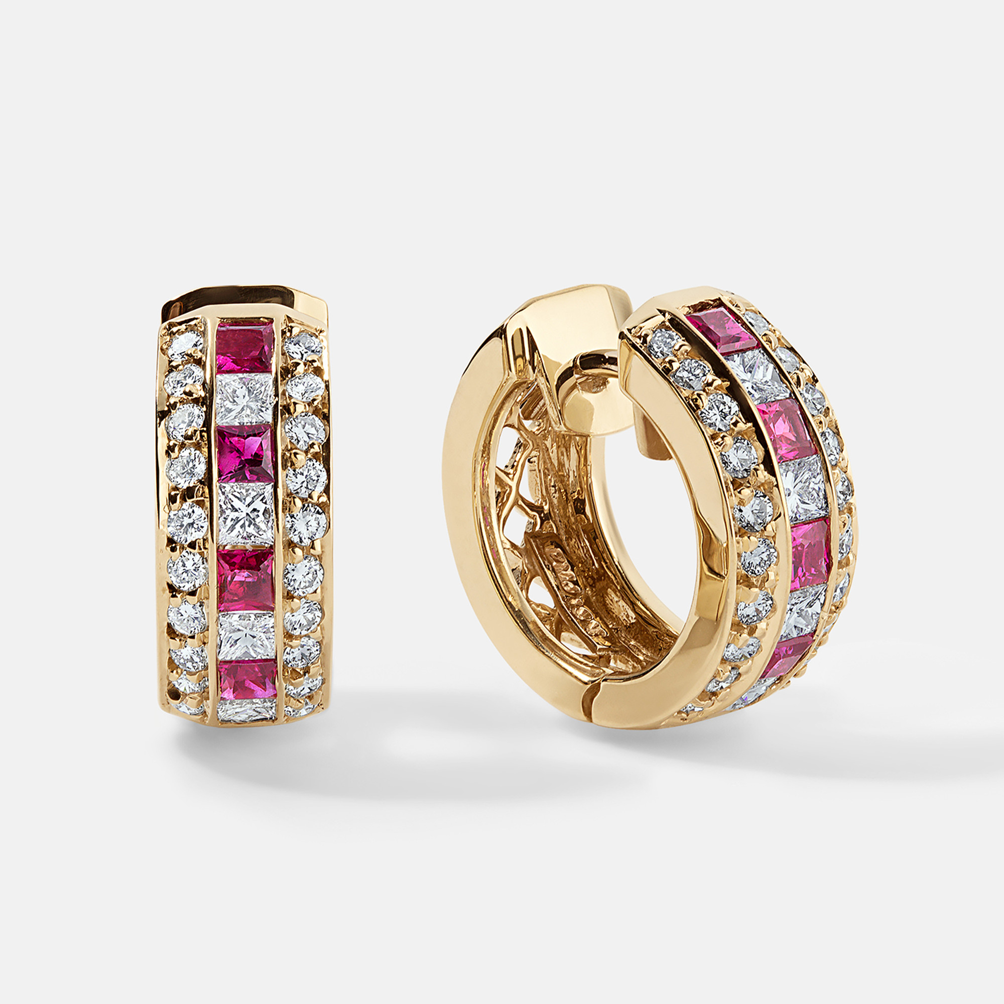 Ladies 18K Yellow Gold, Ruby and Diamond Earrings