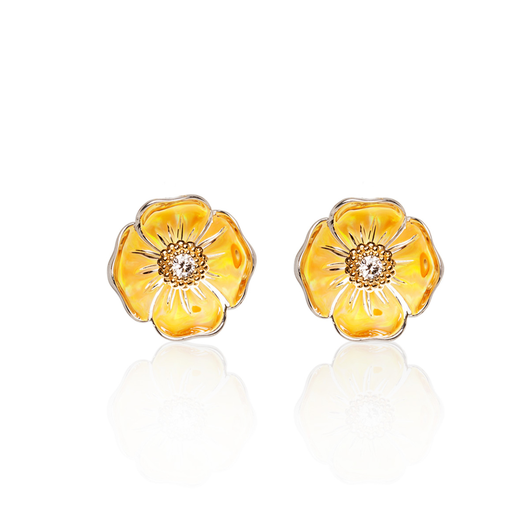 Sterling Silver & 14K Yellow Gold California Poppy Flower Earrings by Galatea