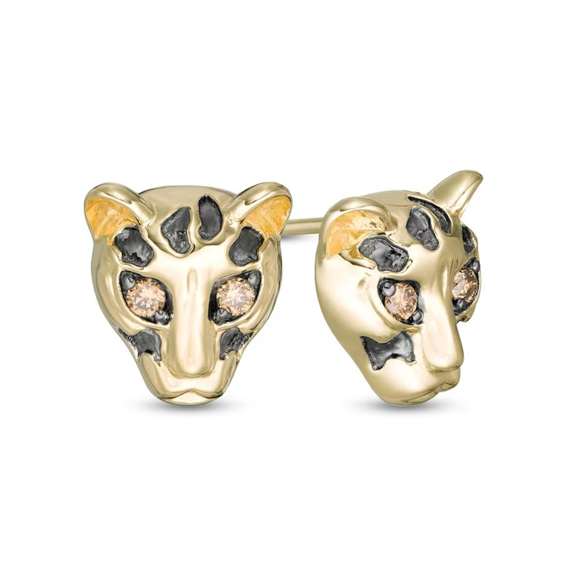 10K Yellow Gold & Black Rhodium Cheetah Earrings with Champagne Diamond Eyes