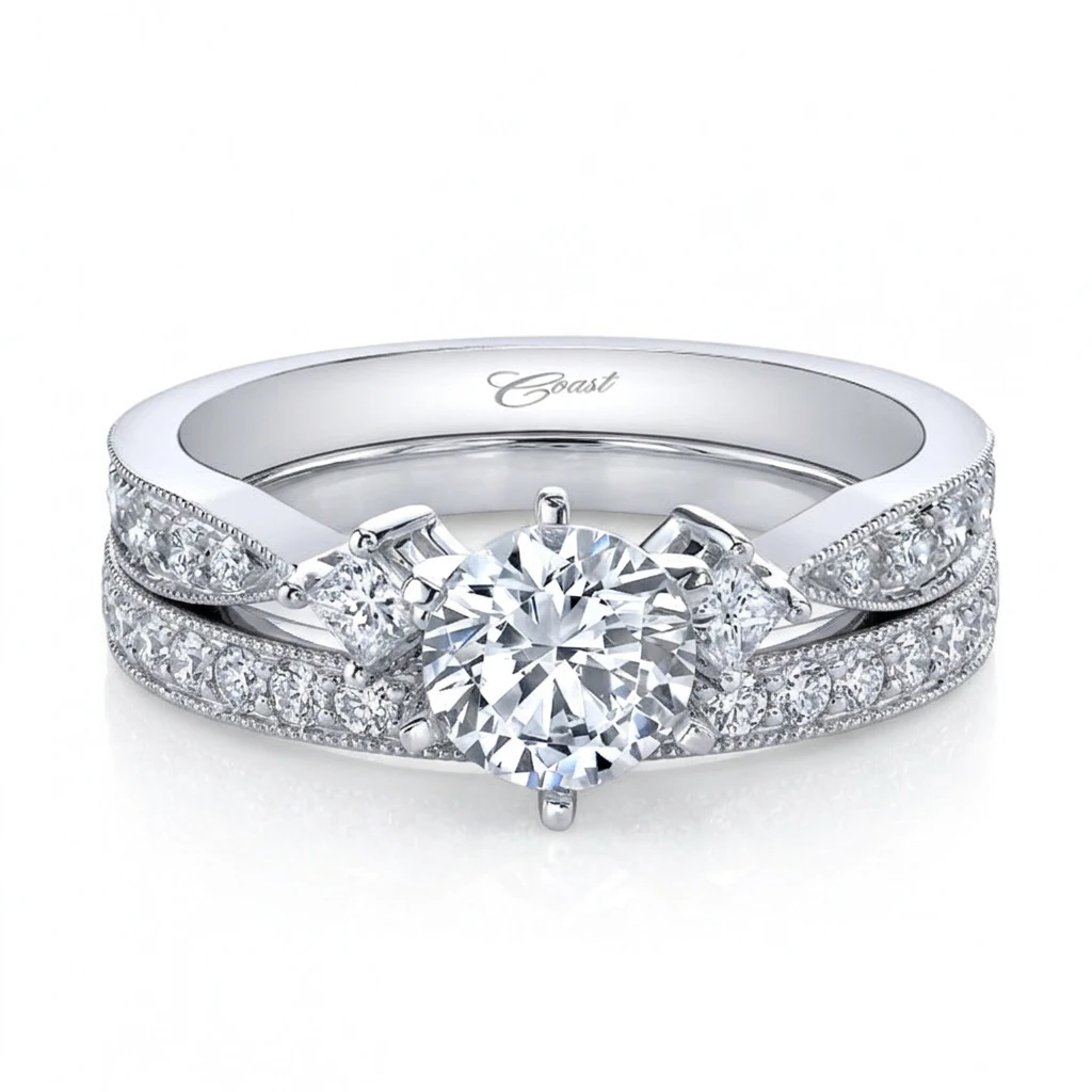 18K White Gold 1.19ctw Diamond Milgrain Wedding Set