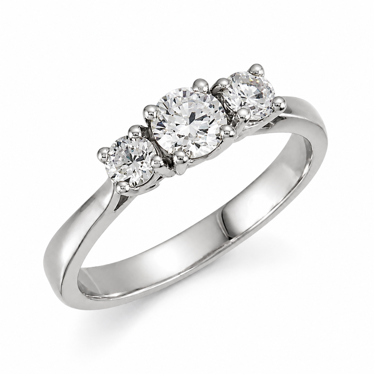 14K White Gold 3 Stone Diamond Engagement Ring