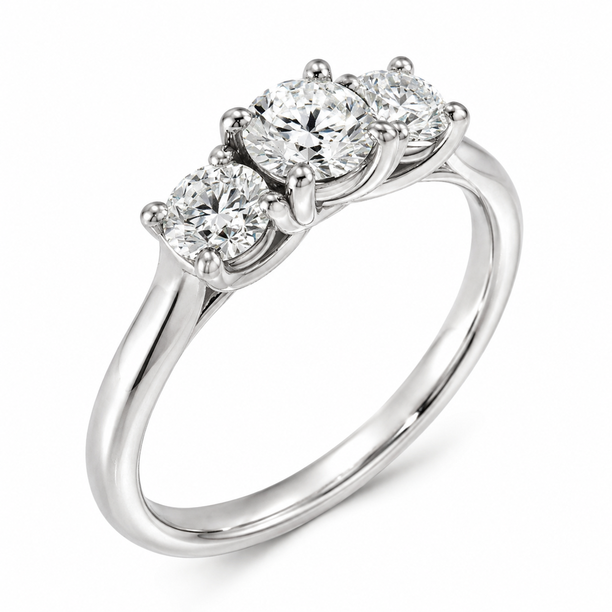 14K White Gold Round Brilliant Diamond 3 Stone Engagement Ring