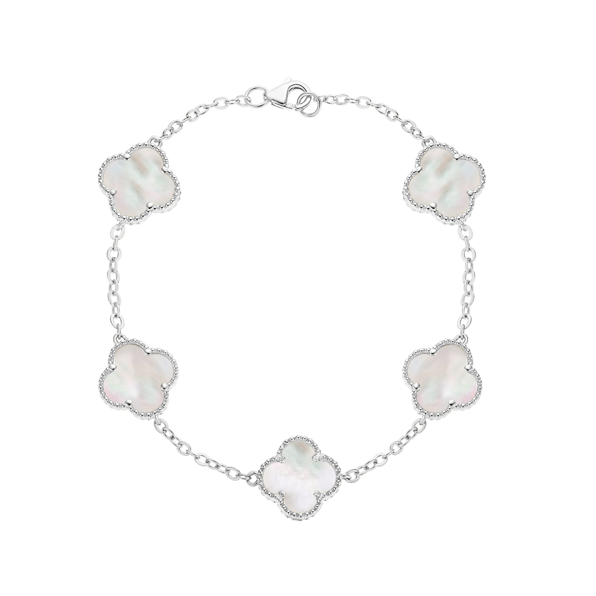 Sterling Silver Mother of Pearl Clover Station Bracelet