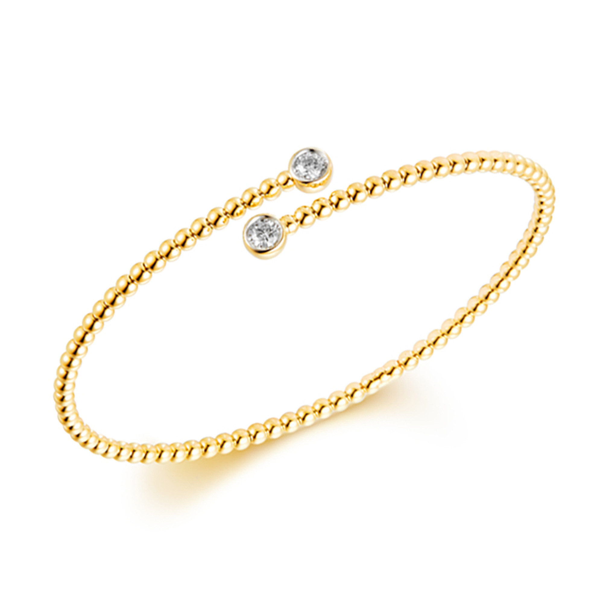 14K Yellow Gold Beaded Flex Bracelet with (2) Diamond Bypass Ends .25ctw