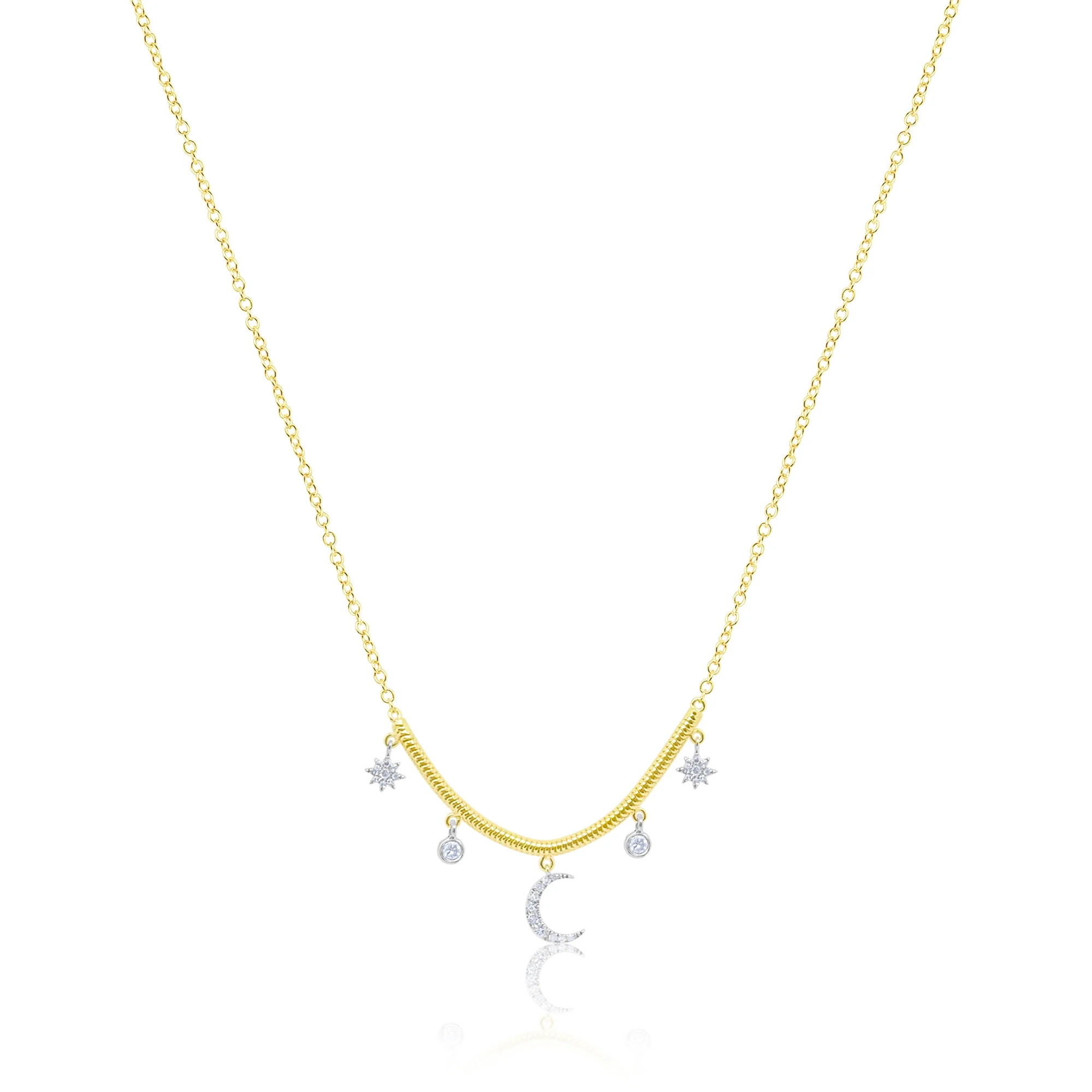 14K Yellow Gold Diamond Moon & Star Necklace by Meira T
