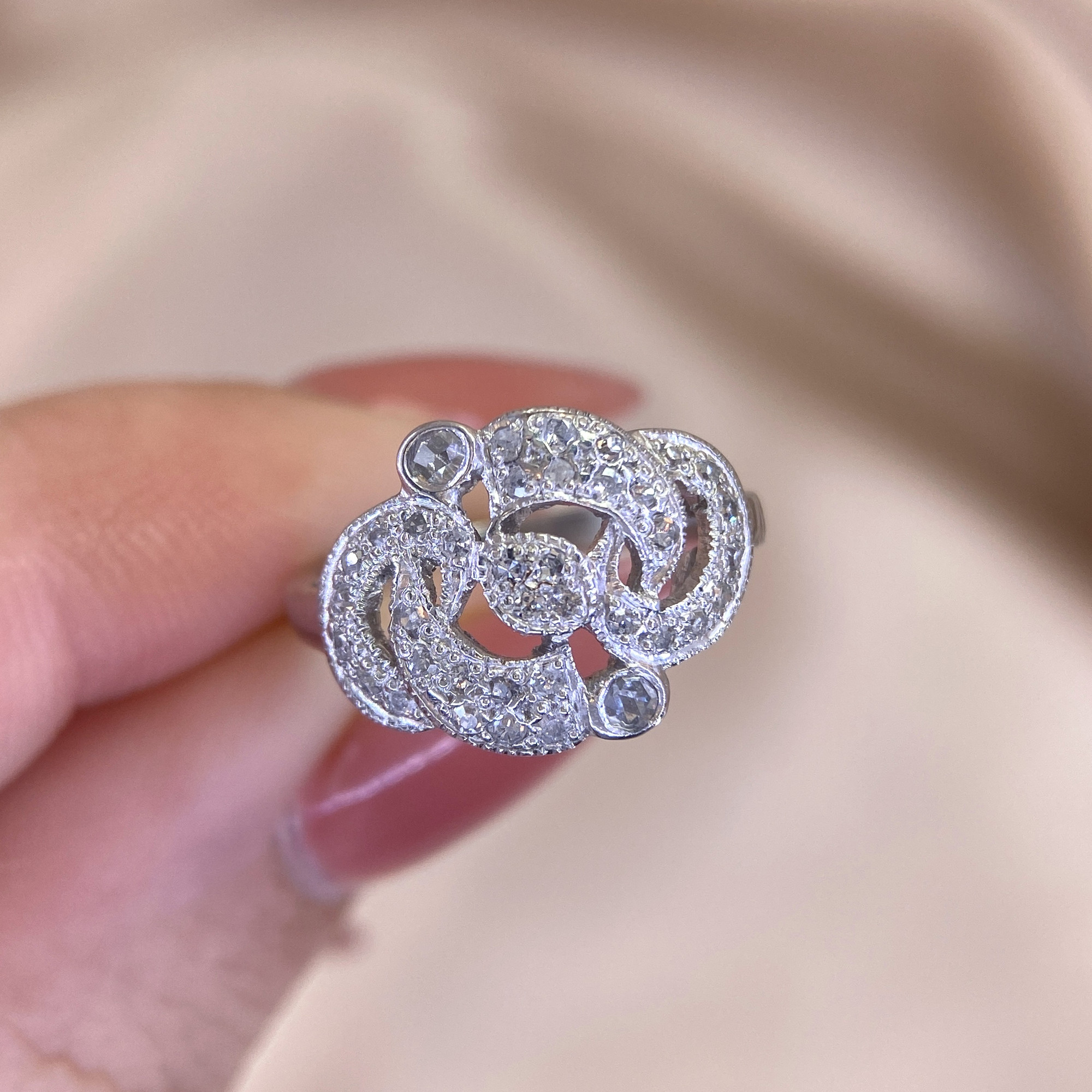 Classic Vintage Elegance - 1950 Diamond Freeform Ring