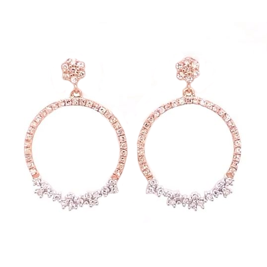 10K Rose & White Gold Diamond Circle Earrings
