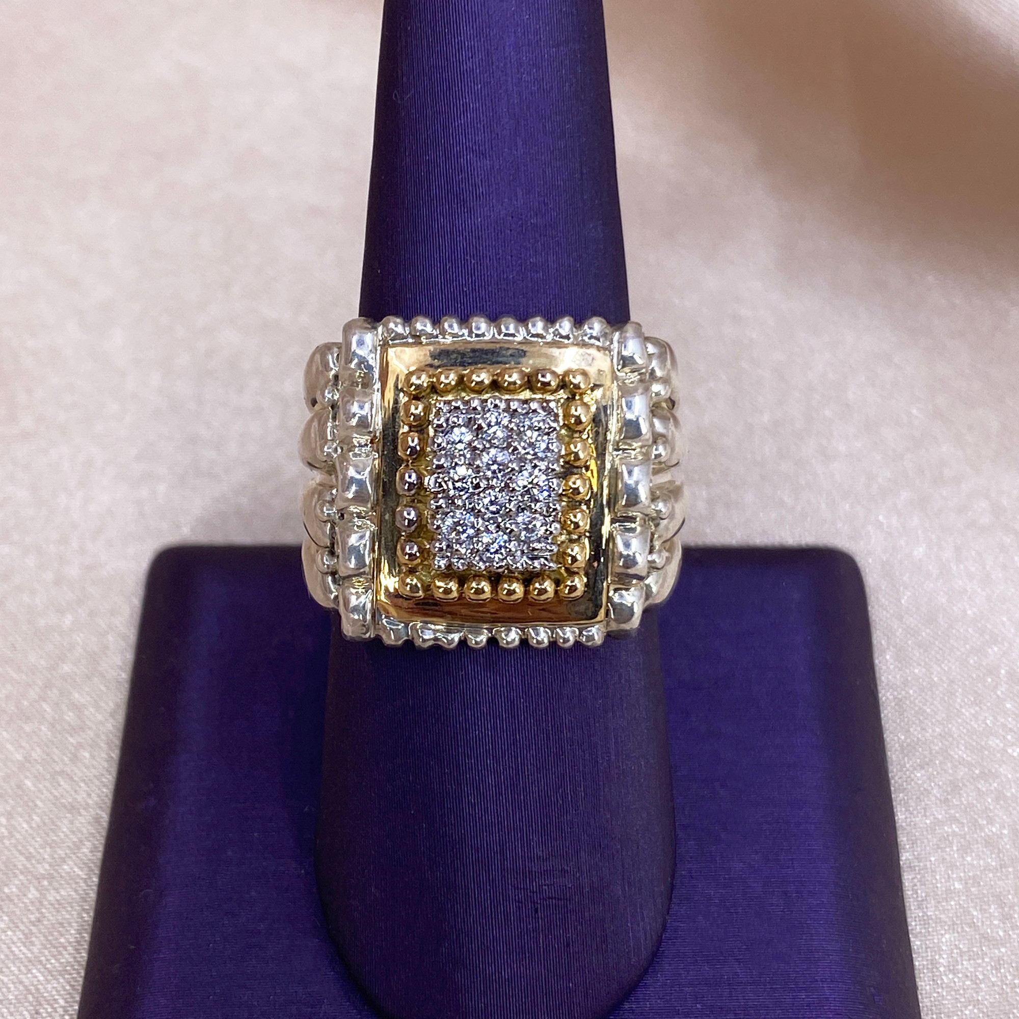 Sterling Silver & 14K Gold Diamond Square Ring by Vahan