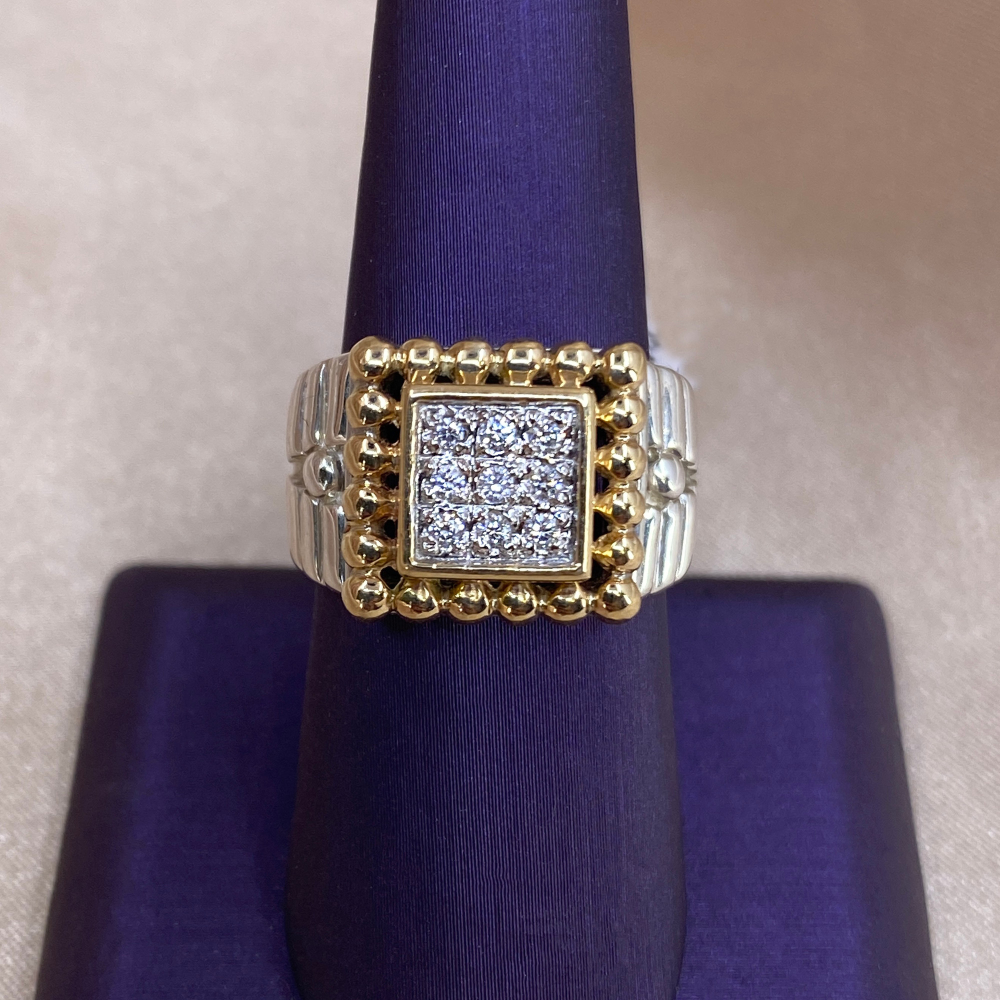 Sterling Silver & 14K Gold Square Diamond Ring by Vahan