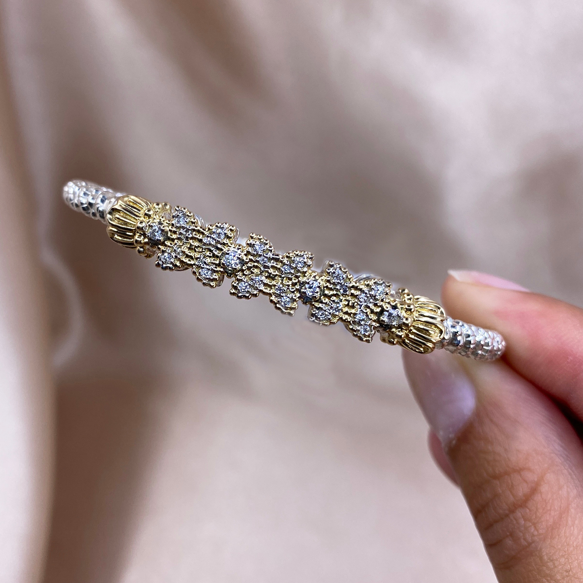 Sterling Silver & 14K Gold Floral Diamond Vahan Bracelet