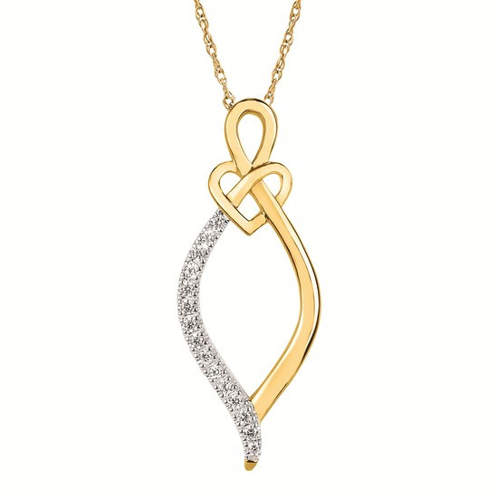 14K Yellow Gold Infinity Heart .12ctw Diamond Necklace on Light Rope Chain 18"