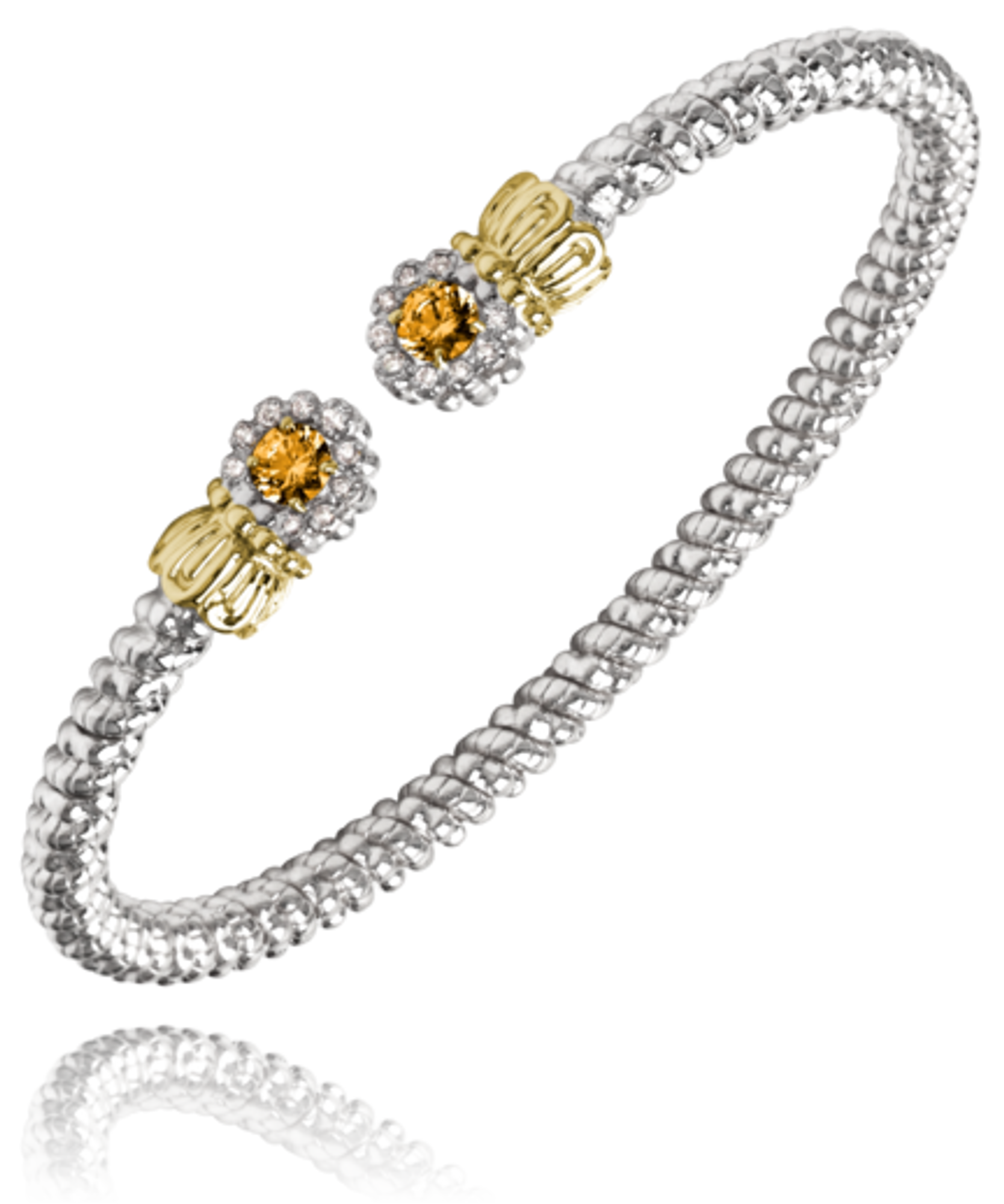 Sterling Silver & 14K Gold Diamond & Citrine Gemstone Bracelet - Vahan 3mm Sterling Silver & 14K Gold Diamond & Citrine Gemstone Bracelet - Vahan 3mm