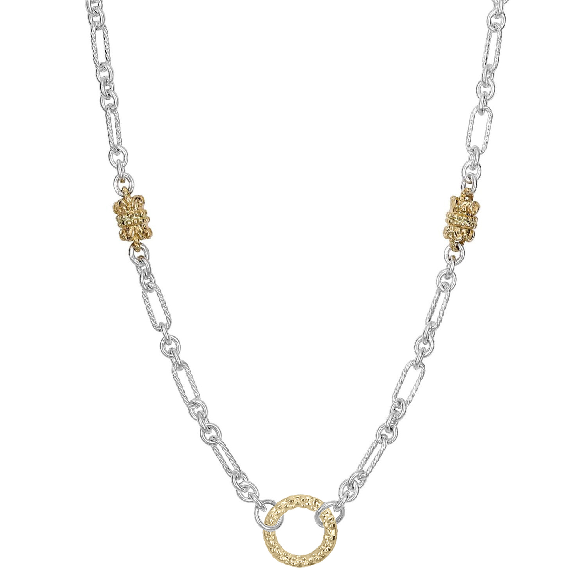 Vahan Sterling Silver 14KY Gold Station Pendant Holder Necklace, 18"