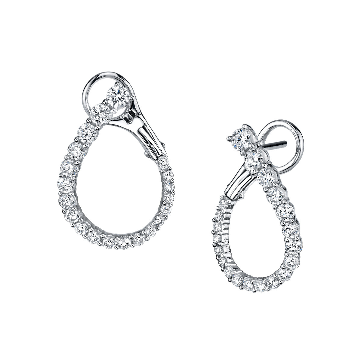 14K White Gold Graduated Diamond Front Hoop Earrings by Parade