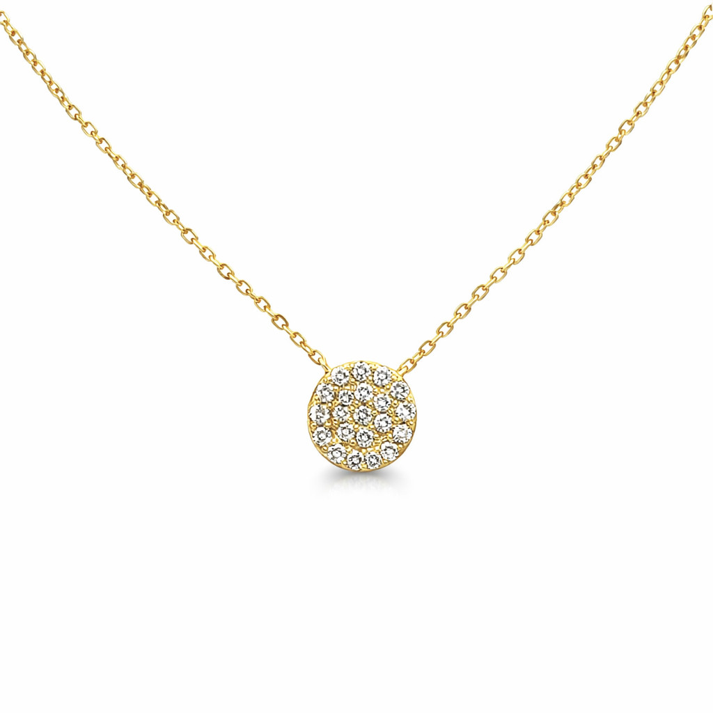 18K Yellow Gold Diamond Pave Disc Necklace