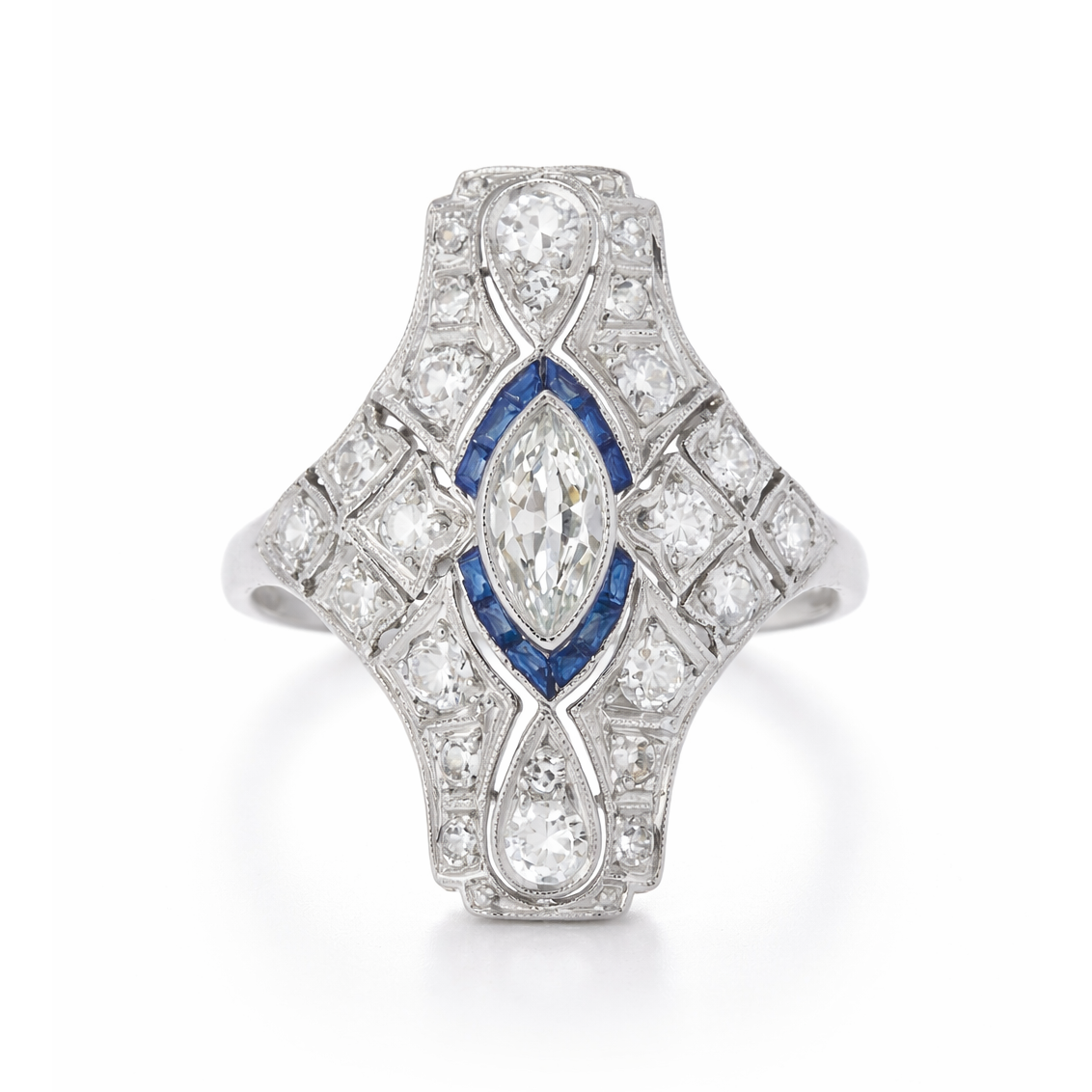 Ladies Platinum 1930's Diamond &  Sapphire Ring