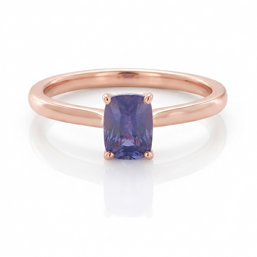14K Rose Gold 1ct Elongated Cushion Cut Pink Purple Parti Sapphire Solitaire Ring