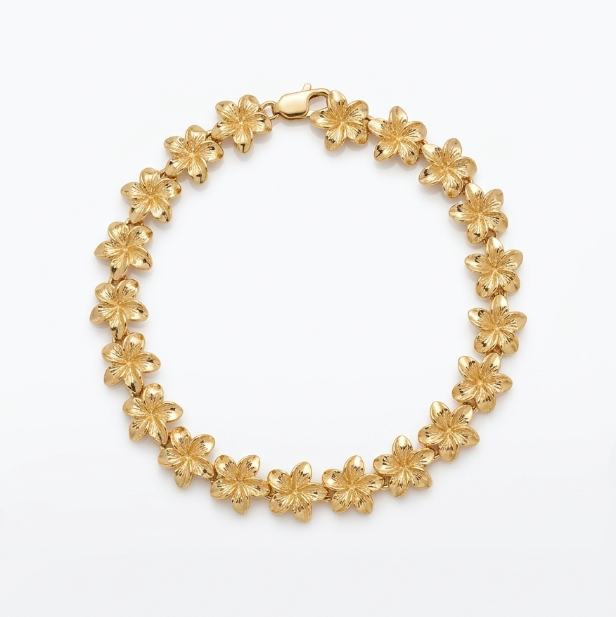 14K Yellow Gold Tropical Flower Bracelet