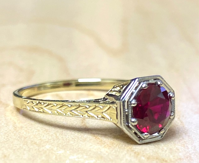 Vintage Victorian 14K Gold & Lab Grown Ruby Ring