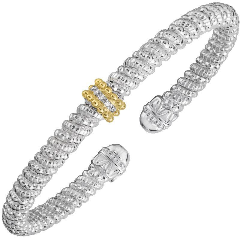 14K Gold and Sterling Silver Triple-Row Pave Diamond Bracelet