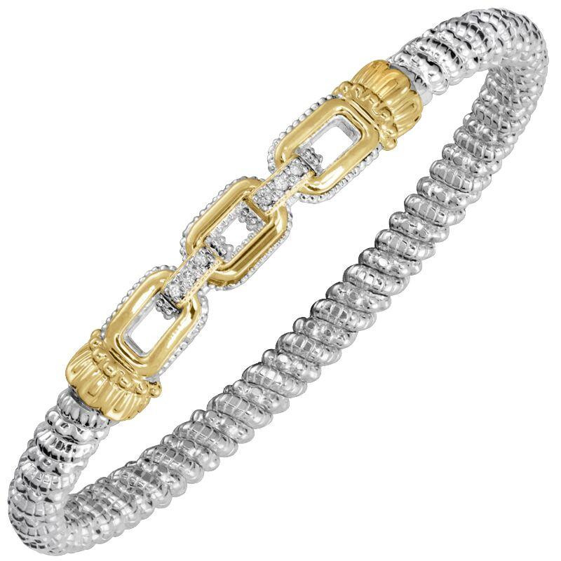 14K Gold and Sterling Silver Paperclip Diamond Bracelet
