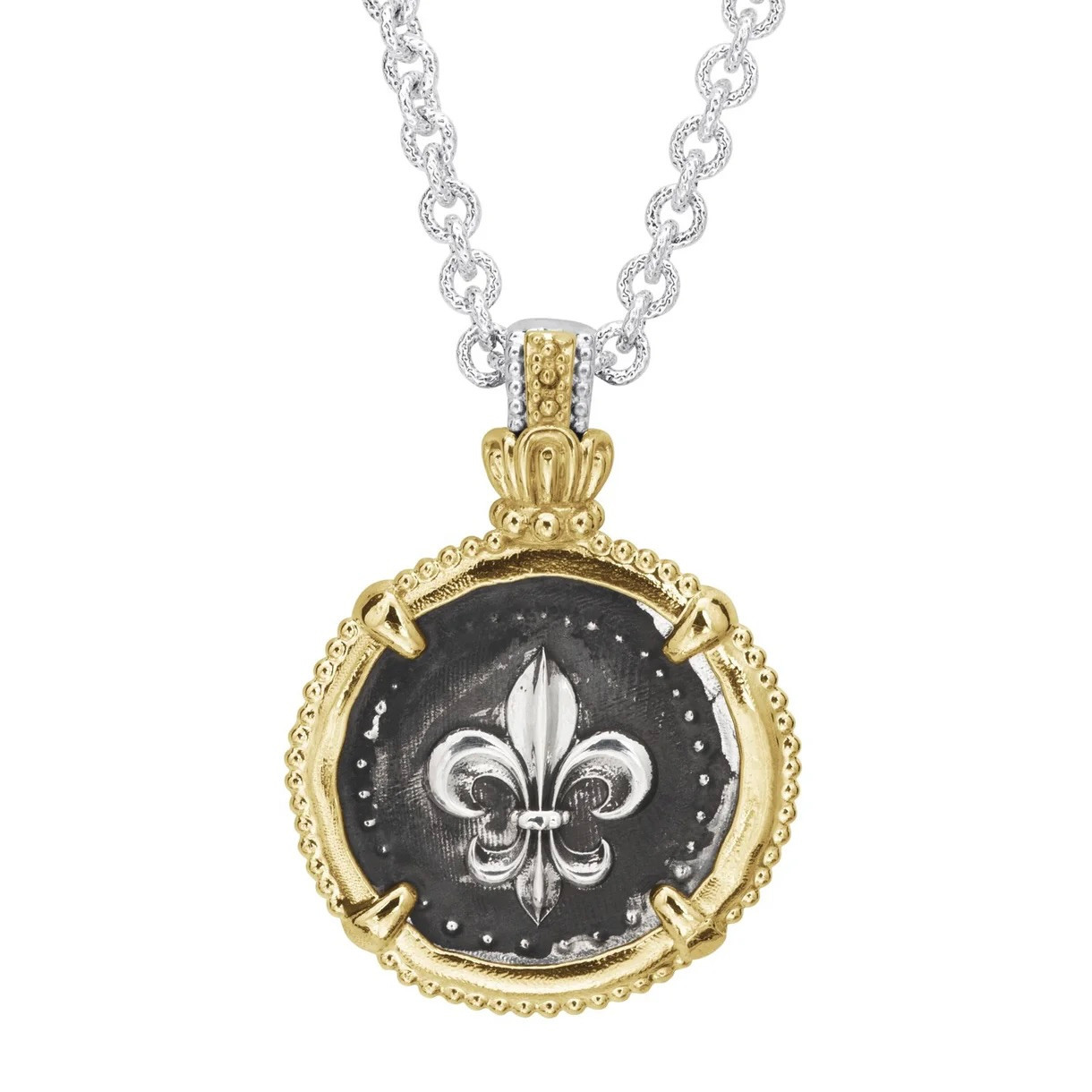 14K Gold and Sterling Silver Fleur-De-Lis Coin Pendant