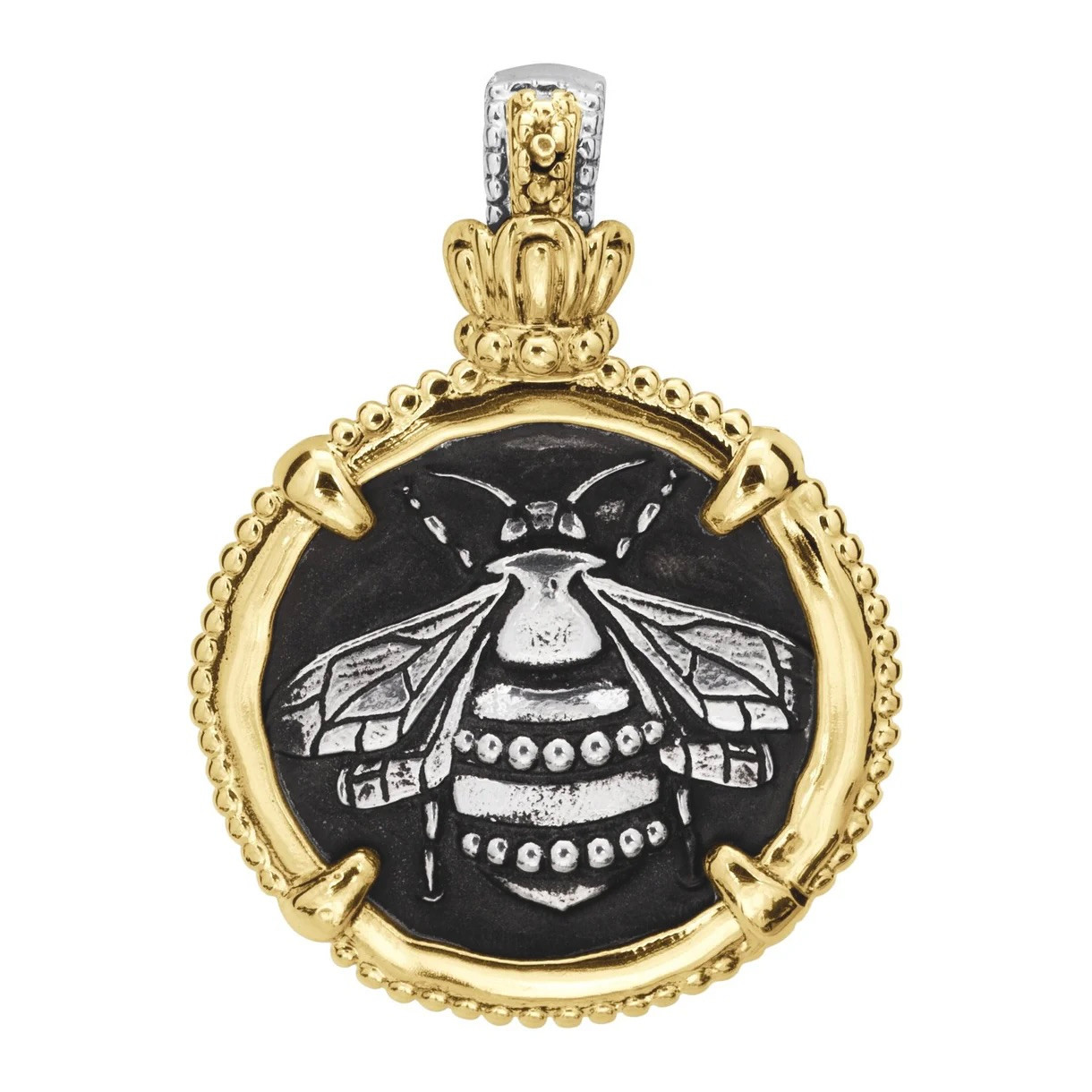 14K Gold and Sterling Silver Bee Medallion Coin Pendant
