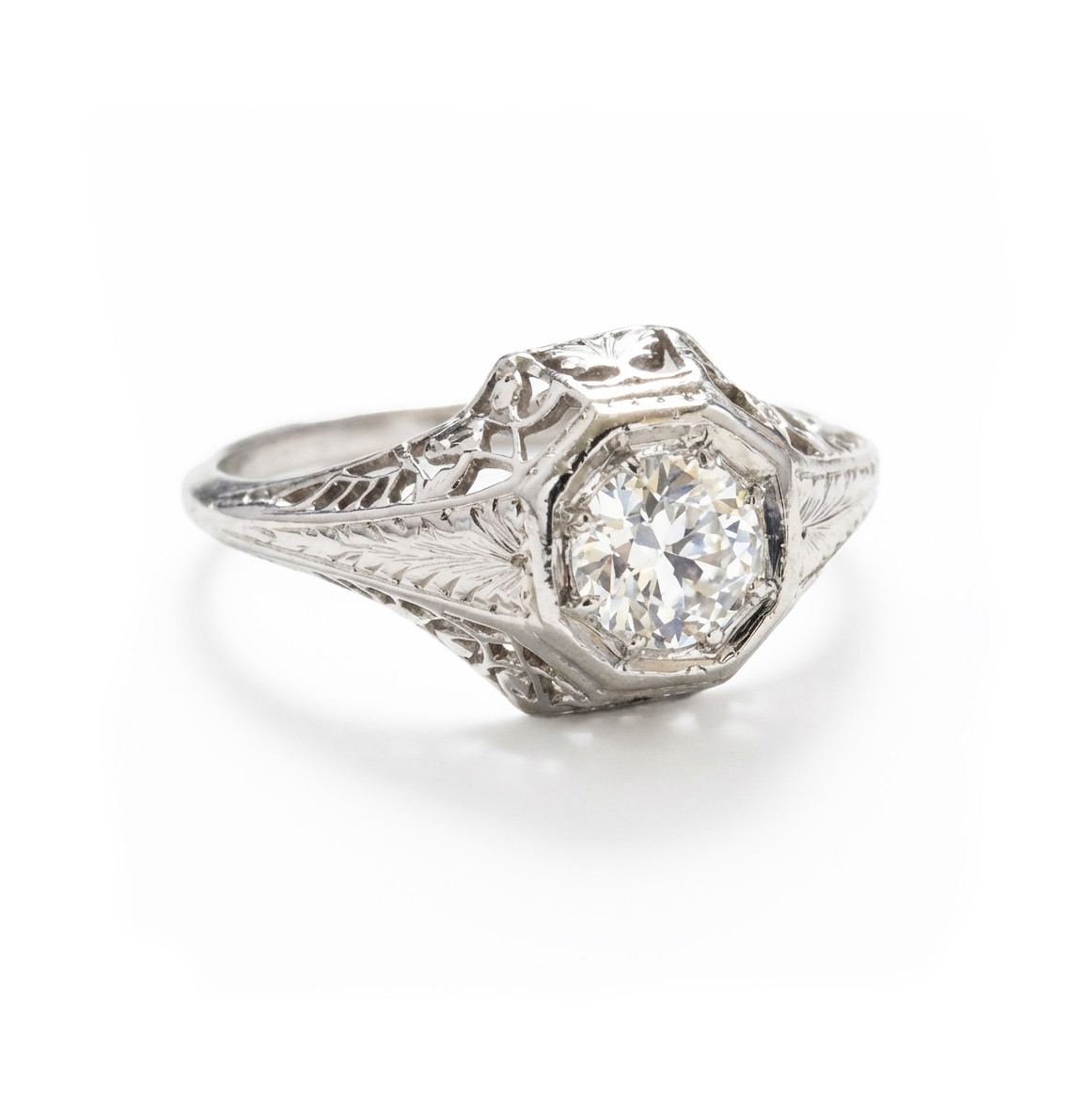 Vintage Platinum & .51ct Old European Cut Diamond Filigree Ring