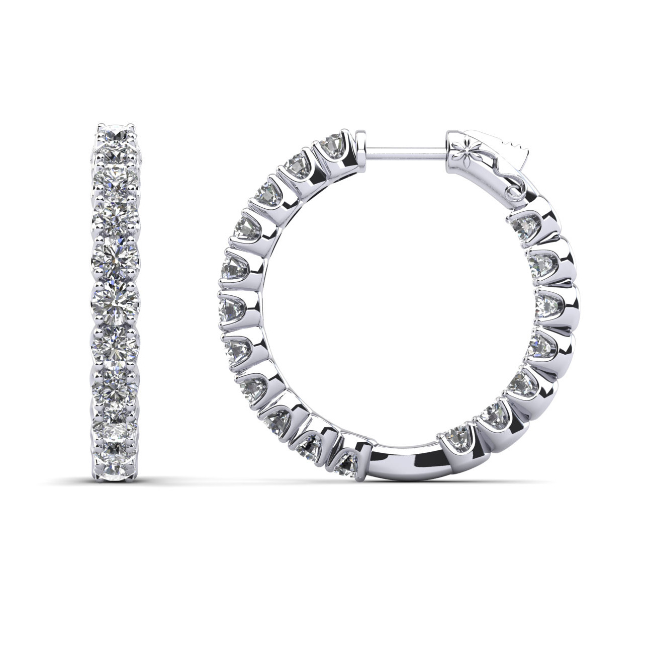 14K White Gold Inside Out Diamond Hoop Earrings